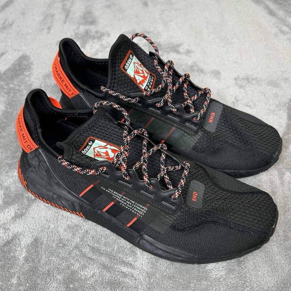 Adidas NMD_R1 V2 Black Solar Red Sneakers Men's Size 10 Athletic Running Shoes